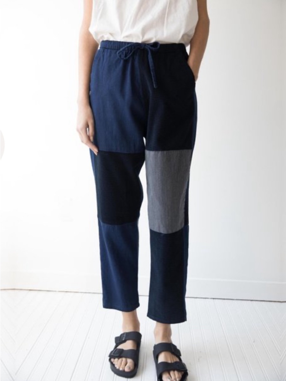 Caron Callahan quimby patchwork drawstring pants mixed indigo size medium
